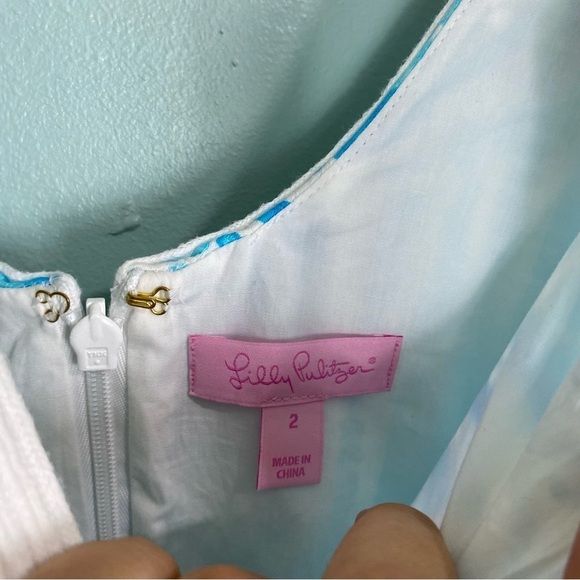 Lilly Pulitzer 21049 Blue White Valli Shift Toile La Via Dress Sz 2 Sleeveless - Picture 3 of 6